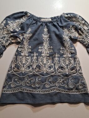 Girls Indigo soul Blue Top with White Embroidery - Kids 2T
